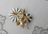 Vintage ART Black and White Enameled and Rhinestone Daisies Daisy Pin