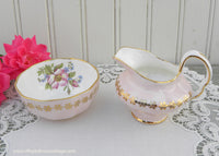 Vintage Pink Sugar and Creamer with Pink Wild Roses