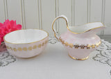 Vintage Pink Sugar and Creamer with Pink Wild Roses