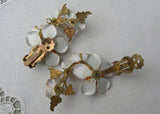 Vintage Enameled Pin and Earring Set Peach with Beads and Rhinestones