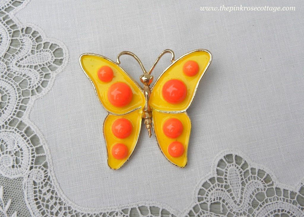 Vintage Weiss Mod Yellow and Orange Enameled Butterfly Pin Brooch