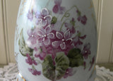Vintage Cottage Violets on Blue Large Egg Shaped Vase