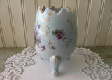 Vintage Cottage Violets on Blue Large Egg Shaped Vase