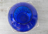 Vintage Cobalt Blue Round Glass Vase with Wire Lotus Base