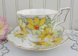 Vintage Salisbury China Yellow and Orange Clematis Teacup and Saucer