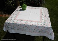 Vintage Gray Chrysanthemums on Pink MCM Tablecloth