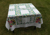 Vintage Bold and Bright Tablecloth with Dahlias Poppies Daisies and More