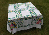 Vintage Bold and Bright Tablecloth with Dahlias Poppies Daisies and More