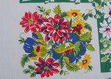 Vintage Bold and Bright Tablecloth with Dahlias Poppies Daisies and More