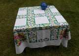 Vintage Bold and Bright Tablecloth with Dahlias Poppies Daisies and More