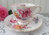Vintage Tuscan Pink Teacup and Saucer with Pink Tulips