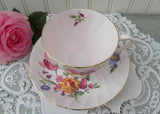 Vintage Tuscan Pink Teacup and Saucer with Pink Tulips