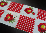 Vintage Wilendur Red Gingham Flower Tablecloth Runner