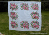 Vintage Tablecloth with Large Bouquets of Pink Cabbage Roses