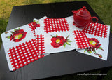 Vintage Wilendur Red Gingham Flower Tablecloth Runner
