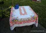 Colorful Vintage Daisy Rose Hibiscus Floral Tablecloth