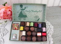 Vintage Dix and Rands Sewing Mending Kit Satin Box Ribbon Flowers