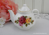 Vintage Miniature Pink and Yellow Cottage Rose Teapot