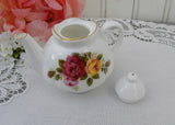 Vintage Miniature Pink and Yellow Cottage Rose Teapot