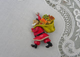 Vintage Signed ART Santa Claus with Presents Red Enamel Rhinestone Pin