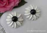 Vintage Enameled Black and White Daisy Earrings