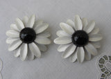Vintage Enameled Black and White Daisy Earrings