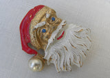 Vintage Enamel and Rhinestone Santa Clause Face Pin