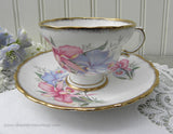 Vintage Rosina Pink and Blue Orchid Teacup and Saucer - The Pink Rose Cottage 
