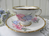 Vintage Rosina Pink and Blue Orchid Teacup and Saucer - The Pink Rose Cottage 