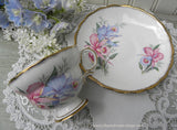 Vintage Rosina Pink and Blue Orchid Teacup and Saucer - The Pink Rose Cottage 
