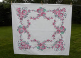 Vintage Pink and Teal Dahlia Tablecloth