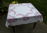 Vintage Pink and Teal Dahlia Tablecloth