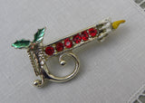 Red Rhinestone Vintage Christmas Candle Pin