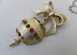 Vintage Christmas Ornament Pin Brooch with Rhinestones