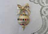 Vintage Christmas Ornament Pin Brooch with Rhinestones