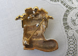 Vintage ART Christmas Santa's Boot with Presents Pin