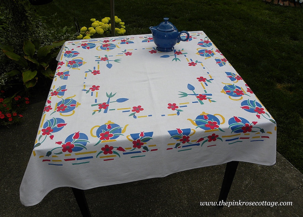 Vintage Tea Set Tablecloth Tea Pots Teacups and More