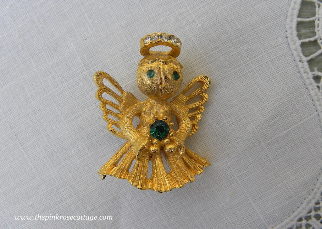 Vintage Christmas Angel Pin May Birthstone
