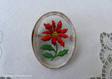 Reverse Glass Hand Painted Vintage Poinsettia Pin