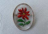 Reverse Glass Hand Painted Vintage Poinsettia Pin