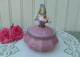 Antique Powder Box Woman with Hand Mirror Pink Dress Bavaria