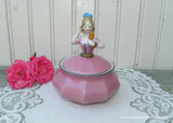 Antique Powder Box Woman with Hand Mirror Pink Dress Bavaria