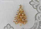 Vintage Christmas Tree Brooch with Enamel and Rhinestone Candles