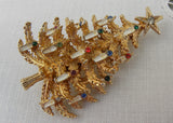 Vintage Christmas Tree Brooch with Enamel and Rhinestone Candles