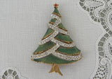 Vintage JJ Enameled and Rhinestone Christmas Tree Pin Brooch