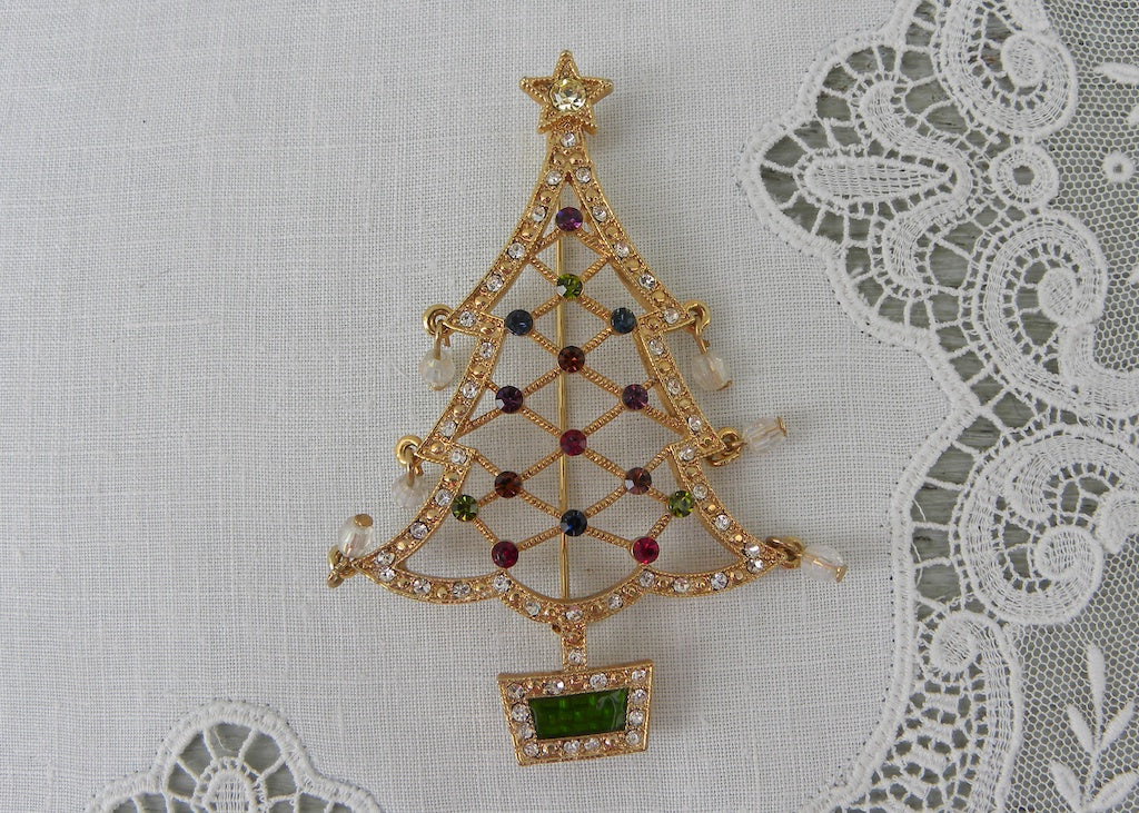 Vintage 2005 2rd Annual Avon Christmas Tree Pin Dangling Ornaments
