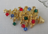 Vintage Christmas Tree Pin with Dangling Ornaments