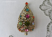 Vintage Dodds Filagree Rhinestone Christmas Tree Pin Brooch