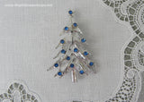 Vintage Christmas Tree Pin with Blue Rhinestones