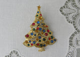 Vintage Colorful Rhinestone Christmas Tree with Star Pin
